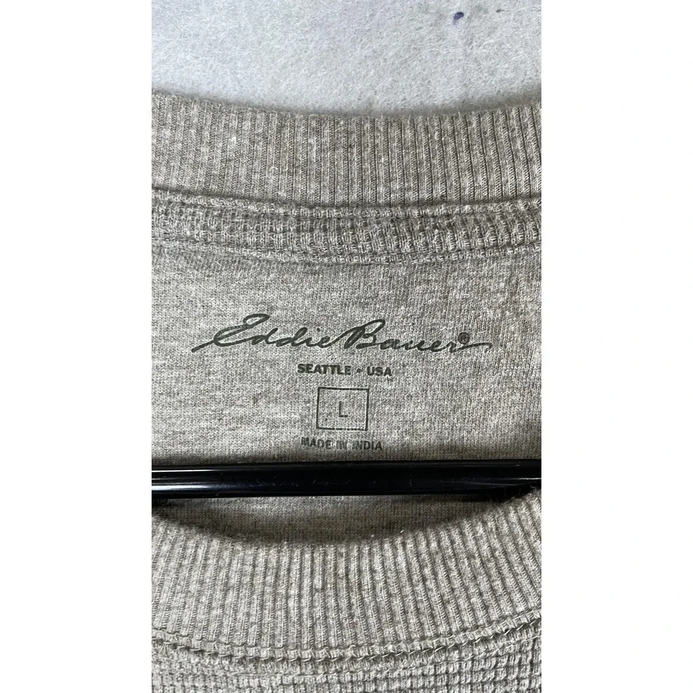 Eddie‎ Bauer Sweater Mens Large Gray Waffle Knit Thermal Crewneck Graphic Logo - Picture 3 of 7